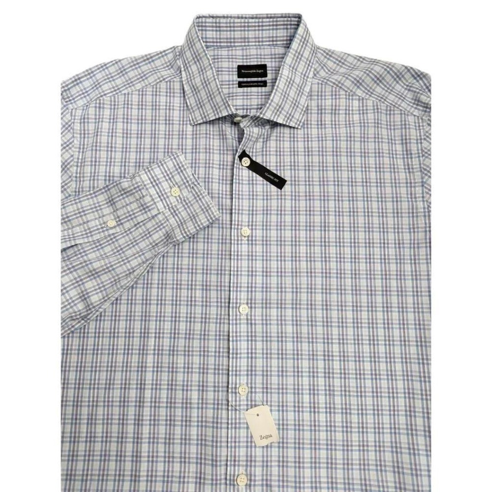 Ermenegildo Zegna Trofeo Cotton Plaid Dress Shirt Italy Sz XXL NWT $395